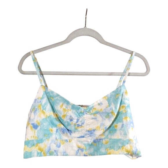 NEW Christian Lacroix Linen Blend Bermuda Watercolor Crop Top Women's Large - Picture 1 of 5